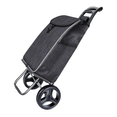 Imagem de KiBcsLic Carrinho de mão com rodas, carrinho de compras dobrável à prova d'água para uso doméstico, grande capacidade, para compras de viagem, Cinza