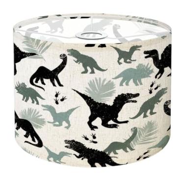 Imagem de Abajur Grunge padrão sem costura silhueta de dinossauro estampa branca para meninos Abajur de tambor para lâmpadas de chão, luminárias de mesa, luminária pendente 22,6 cm x 28 cm, abajures de linho