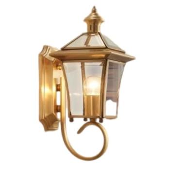 Imagem de Luminária de parede externa, toda em cobre à prova d'água, estilo americano, para entrada, corredor de pátio de casa, jardim (tipo C, luz transparente)