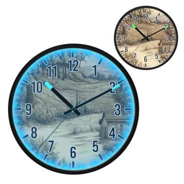 Imagem de Blueangle Relógio de parede LED que brilha no escuro e ativado por voz, silencioso design de casa toscana de 30 cm operado por bateria para decoração de quarto e sala de estar (305)