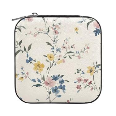 Imagem de GUIJI Organizador de joias de couro PU de flor limpa, caixa de joias pequena portátil para viagem, brincos, colar, pulseira, anéis para mulheres e meninas
