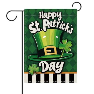 Imagem de Dyrenson Feliz Dia de São Patrício Bandeira decorativa de jardim, teclado de piano trevo da sorte trevo quintal decoração externa para casa, serapilheira irlandesa primavera ao ar livre pequena