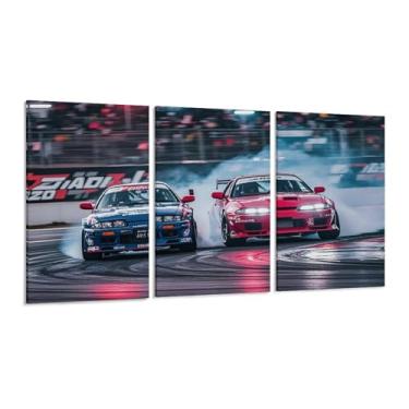 Imagem de HUIROBO Jdm S13 Racing Drift Smoke Cool Poster arte de parede em tela para sala de estar quarto decoração de casa escritório pintura pôsteres (30 x 60 cm) × 3)