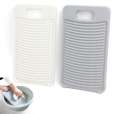 Imagem de Pacote com 2 lavadores de plástico, mini lavatório de plástico de 28 cm, tábua de lavar roupa antiderrapante para lavar roupas à mão, acampamento, trailer e viagens, leve e economiza espaço, branco e