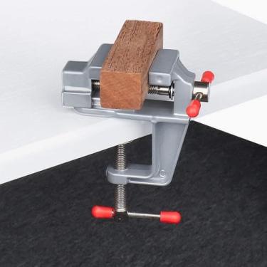 Imagem de Mini grampo de mesa pequeno torno de bancada faça você mesmo ferramenta de reparo de mesa de artesanato Torno de bancada de trabalho portátil (prata)