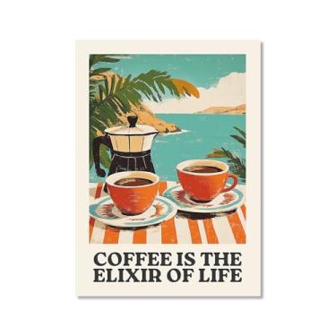 Imagem de Coffee First People Later Poster Retro Coffee Wall Art Trendy Flower Print Minimalista Vintage Floral Para Sala de Jantar Cozinha Decoração de Parede (SKU2,50.8x71.1 cm =(50x70cm), Sem moldura)