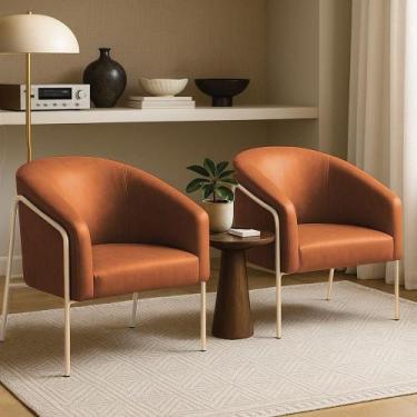 Imagem de Poltrona Sala Industrial Alta Champanhe Kit 2 Stella Sintético Pu D03 