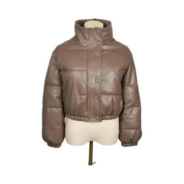 Imagem de Casaco Parka Feminino De Couro PU Preto Grosso E Quente, Jaqueta De In