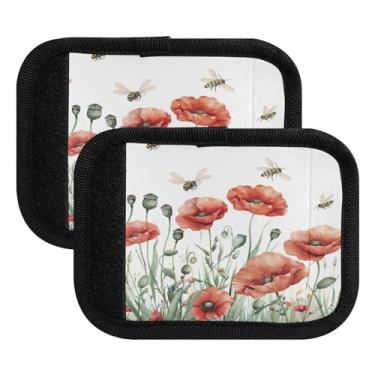 Imagem de Qilmy Lindas flores silvestres envoltório alça de bagagem pacote com 4 identificadores de bagagem etiqueta de alça confortável capa para carrinho de viagem bolsa mala avião acessórios de viagem 141