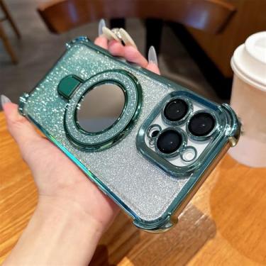 Imagem de Capa de celular com suporte magnético e espelho brilhante para iPhone 14 15 16 Plus 13 12 11, capa protetora com revestimento, verde, para iPad Pro 13 (2024)