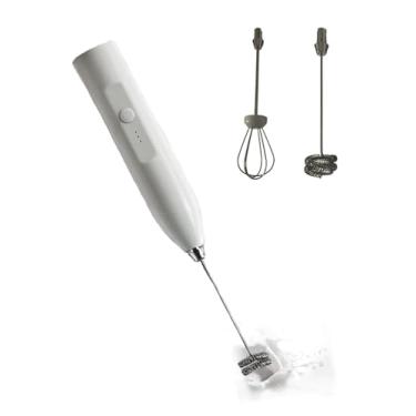 Imagem de CKinmeies Batedor De Espuma Portátil Para Café, Elétrico Ajustável 3 Velocidades, Com 4 Varetas Aço Inoxidável Manual (Não Equipado), Ovos Latte, Cappuccino E Matcha (Branco)