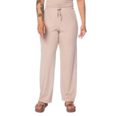Imagem de Calça Feminina Babicat Reta Cintura Média Canelada Bege-Feminino