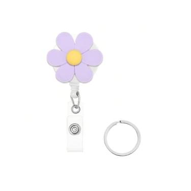 Imagem de Carretel de crachá retrátil de enfermeira de flores coloridas para porta-cartões de identificação, lindo e engraçado carretel de crachá de professor de resina para chaveiros, ótimo para médico