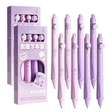Imagem de YYaaloa 8 peças lindas canetas de gel retráteis apagáveis ponta fina 0,5 mm tintas azuis pretas fazem com que os erros desapareçam para planejador de escrita e palavras cruzadas (Roxo)