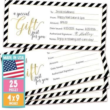 Imagem de Hadley Designs 25 vales de presente em branco dourado para férias, aniversário, pequenas empresas, restaurante, salão de beleza de spa, salão de cabeleireiro, casamento nupcial, chá de bebê, dinheiro