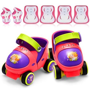 Imagem de VioraWhite 4 pares de patins ajustáveis para crianças, joelheiras, cotoveleiras, conjunto de protetores de pulso, sapatos de skate com modo de bloqueio seguro para crianças de 2 a 6 anos, quadriciclos