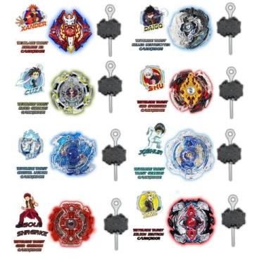 Imagem de Kit 8 Beyblad Burst 8 Lançadores Bey blade Burst Beyblade Pião Barato 