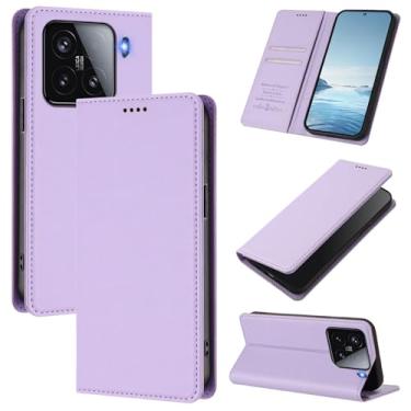 Imagem de Capa carteira fina para Xiaomi 15 com capa flip magnética, compartimentos para cartões e suporte, bloqueio RFID, compatível com carregamento sem fio, capa protetora à prova de choque (roxa)
