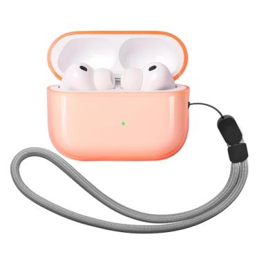 Imagem de Capa para AirPods Pro 3, TPU de alta transparência e antiamarelamento, design antidescolamento para tampa superior, compatível com carregamento sem fio, vem com cordão (laranja)