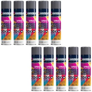 Imagem de Tinta Spray 400ml Cinza Grafite Uso Geral em Aço Ferro Couro Gesso Cerâmica | Universo | Kit 10 un