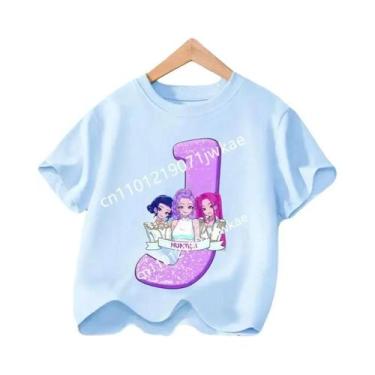 Imagem de Camiseta Infantil Azul Com Gola Redonda Manga Curta KPop Demon Hunters
