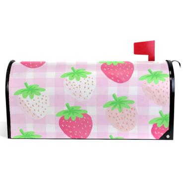 Imagem de TSENQUE Capas magnéticas para caixa de correio em vinil decorativo capa de caixa de correio moderna decoração de jardim morangos fofos rosa tamanho padrão 52,6 x 45,8 cm