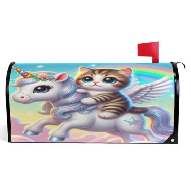 Imagem de TSENQUE Capas decorativas para caixa de correio de gato unicórnio gatinho caixa de correio de vinil magnético envoltórios de inverno à prova de intempéries decoração de caixa de correio de férias