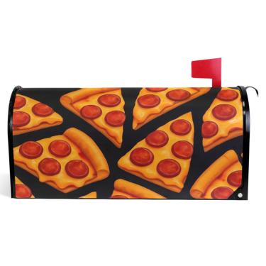 Imagem de TSENQUE Capas decorativas para caixa de correio magnética desenho animado pizza preta outono caixa de correio vinil decorações modernas caixa de correio tamanho padrão 52,6 x 45,8 cm