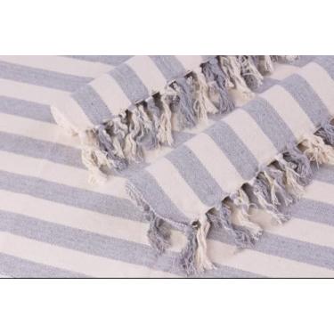 Imagem de Kit de Tapete Listrado de Algodão, Cinza e Branco, com Franjas, Estilo Moderno, para Sala, Quarto e Cozinha 3 peças