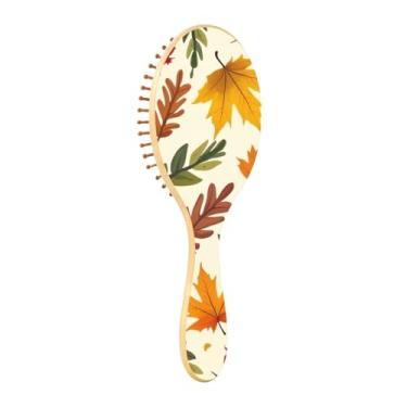 Imagem de Escova de cabelo encaracolado masculina com folhas de outono coloridas, pente de madeira sem dor para homens, mulheres, meninos e meninas