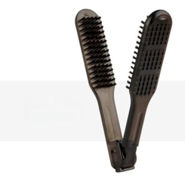 Imagem de Escova de alisamento preta resistente ao calor, dupla face, antiestática, pente para pentear cabelo