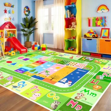 Imagem de BATATADOCE Tapetes infantis para sala de jogos – Tapete educativo com alfabeto ABC, cores de animais, tapetes ABC para sala de jogos infantil, tapete de brincar para decoração de quarto, verde, 1,8 x