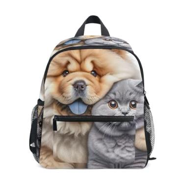 Imagem de GAIGEO Chow Chow Dog Hug Kitten Cat Mini Toddler Backpack, 10x4x12 In, Preschool Girl Backpack Includes Water Bottle Pockets, Whistle Clip for Safety