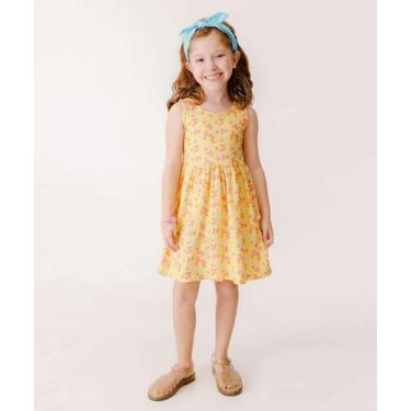 Imagem de Vestido Infantil Flores Sem Manga Tam 4 a 10-24135 - MARISA, Amarelo, 