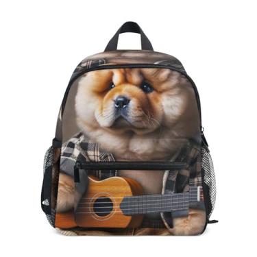 Imagem de GAIGEO Funny Puppy Chow Chow Dog Toddlers Backpack with Whistle, 2 Bottle Pockets, Lightweight, Girls Travel Backpack 10x4x12 In, for Ages 3-8