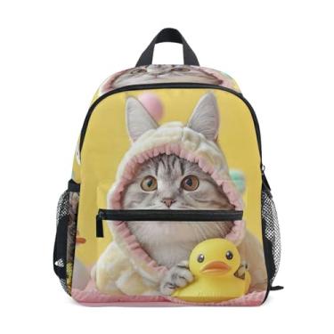 Imagem de GAIGEO Cute Cat Cartoon Duck Kids School Backpack, 10x4x12 In, Boys School Backpack Includes Water Bottle Pockets, Whistle Clip for Safety