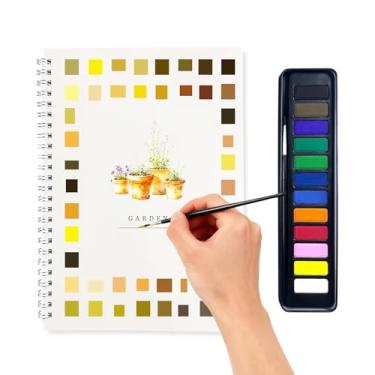 Imagem de Livro de exercícios em aquarela, kit de pintura em aquarela com conjunto de 12 cores com pincéis e cenas multitemáticas, conjunto de livros de exercícios para iniciantes para adultos e adolescentes