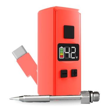 Imagem de Mini caneta de ferro de solda recarregável, com cabo de bateria USB C embutido, tensão ajustável de 1,5 V a 4,2 V, tela de LED, ponta de queimador de rosca removível (vermelha)
