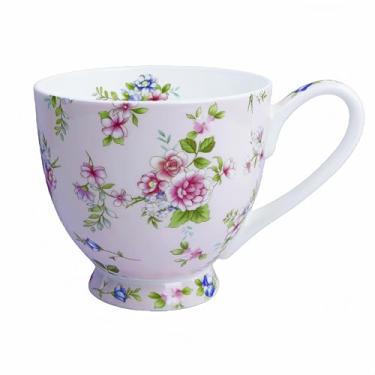 Imagem de LJIMICAORO Caneca floral de 473 ml Bone China Caneca de café de osso China Canecas de chá de osso Canecas de Natal Presentes de aniversário para mulheres, mãe, amigas, colegas de trabalho