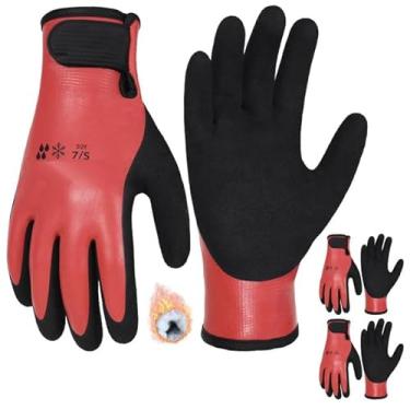 Imagem de Luvas de trabalho impermeáveis para clima frio para homens e mulheres - 2 pares de luvas de inverno isoladas para freezer com aderência (vermelho (2 pares), pequeno)