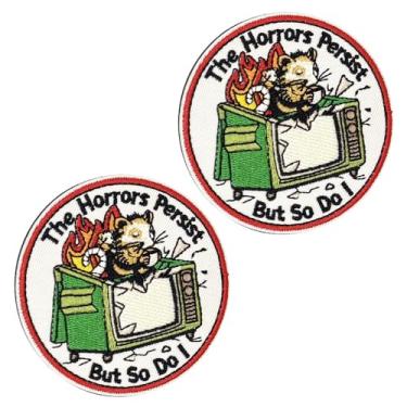 Imagem de 2 peças The Horrors Persist But So Do I Fun Patch bordado gancho e laço desenho animado hamster patch humor emblema aplique personalidade acessórios motivam adesivos para roupas, jaqueta, chapéus