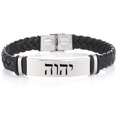 Imagem de DOMYUHAO Pulseira de aço inoxidável YHVH YHWH Jeová Hebraico Nome de Deus Tetragrama Malha Pulseira Adonai Israelita Hebraico Judaico Jóia para Homens Mulheres, Metal, Sem Pedra Preciosa