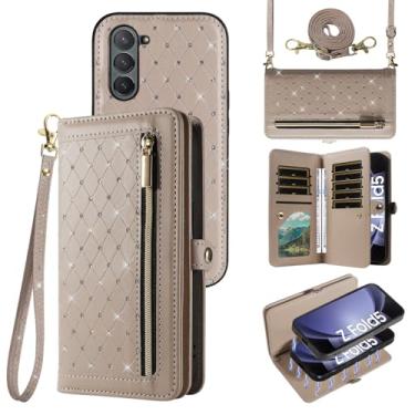 Imagem de Asuwish Capa de telefone para Samsung Galaxy Z Fold 5 5G 2023 carteira com zíper destacável capa magnética alça transversal alça com glitter flip porta-cartões de crédito slots ZFold5 Z5 G Fold5 5Z