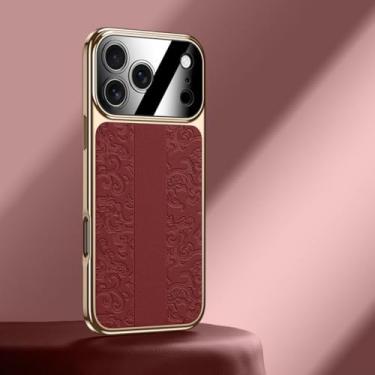 Imagem de HTVJFXCapa de luxo em TPU macio com revestimento eletroplástico na parte traseira, revestida em couro sintético, para iPhone 17 Pro Max (Vermelha)