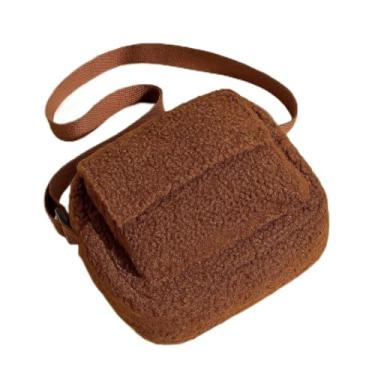 Imagem de Bolsa tiracolo de cor sólida para mulheres – Bolsa de ombro quadrada pequena moderna estilo INS coreano com fecho de zíper, Marrom, Medium, Mochila casual