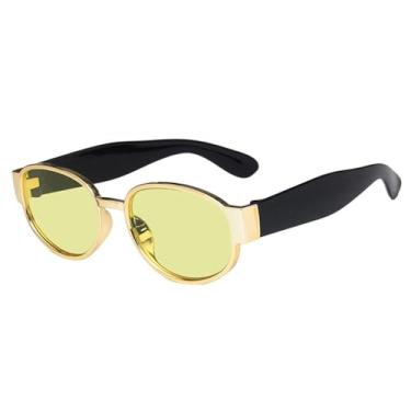 Imagem de Óculos de Sol Ovais com Armação de Metal, Estilo Punk, Proteção UV400, para Esportes ao Ar Livre, Corrida e Ciclismo, nas Cores Preto e Amarelo.