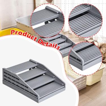 Imagem de Bothyi Rampa de 4 degraus para caixa de areia de gato com coletor de areia, função de filtro, antiderrapante, para colocar a areia do gato na escada, Cinza