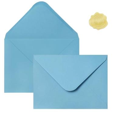 Imagem de 50 envelopes A7 coloridos azuis escuros com adesivos, envelopes 5 x 7 para cartões comemorativos, ótimo para convites, convites de casamento, aniversário, chá de bebê, formatura