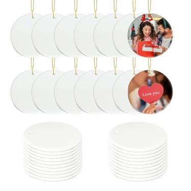 Imagem de Ornamento redondo de sublimação em branco, decoração de árvore de Natal dupla face, ornamentos de sublimação branca para artesanato faça você mesmo, 48 peças