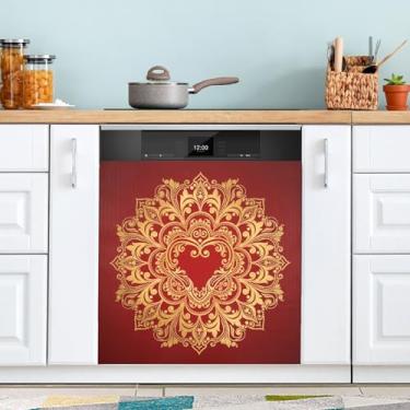 Imagem de ATTX Capa magnética para lava-louças Mandala Coração dos Namorados | Adesivo decorativo de eletrodomésticos de 58 x 66 cm para armários domésticos e eletrodomésticos #259